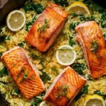 One Skillet Salmon with Lemon Orzo