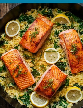 One Skillet Salmon with Lemon Orzo