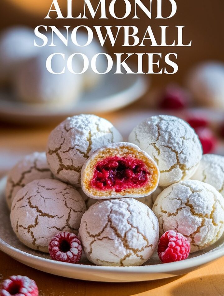 Raspberry Filled Almond Snowball Cookies