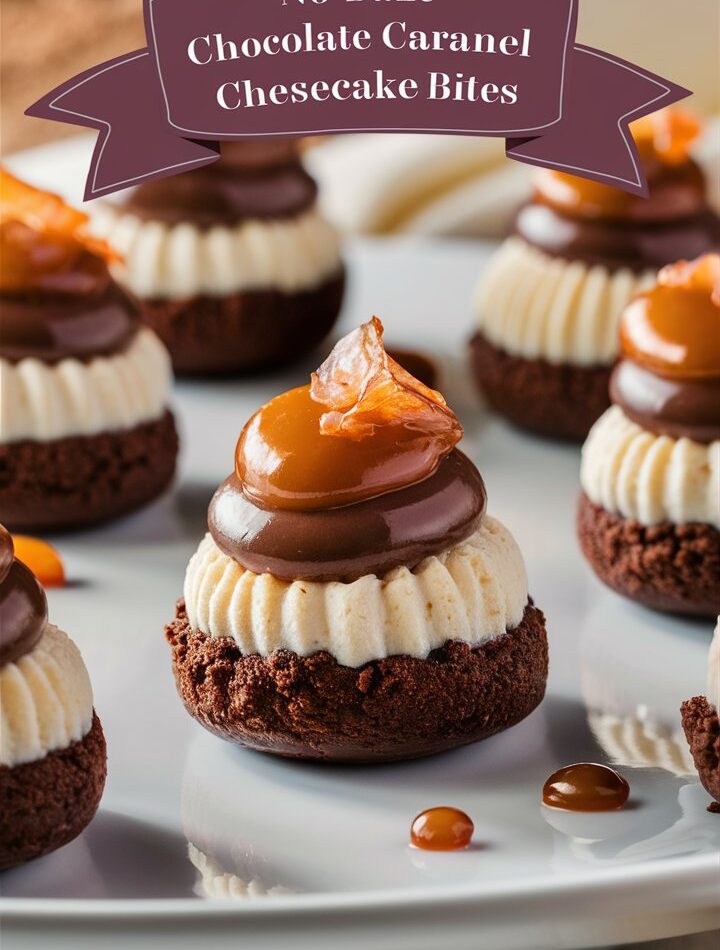 No Bake Chocolate Caramel Cheesecake Bites